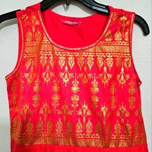 Red silk Kurti with sleeves available to attach later